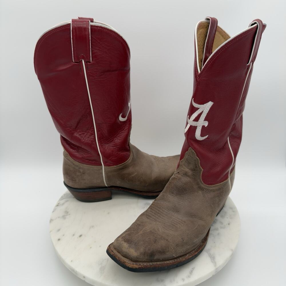 Nocona Alabama Crimson Tide Brown Red Leather Stitched Cowboy Boots Men 10D NCAA